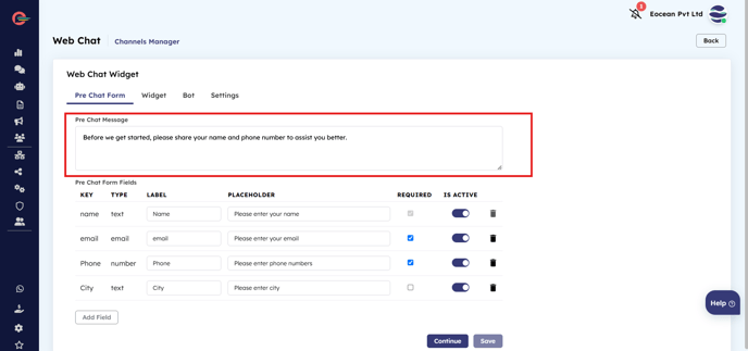 pre chat form